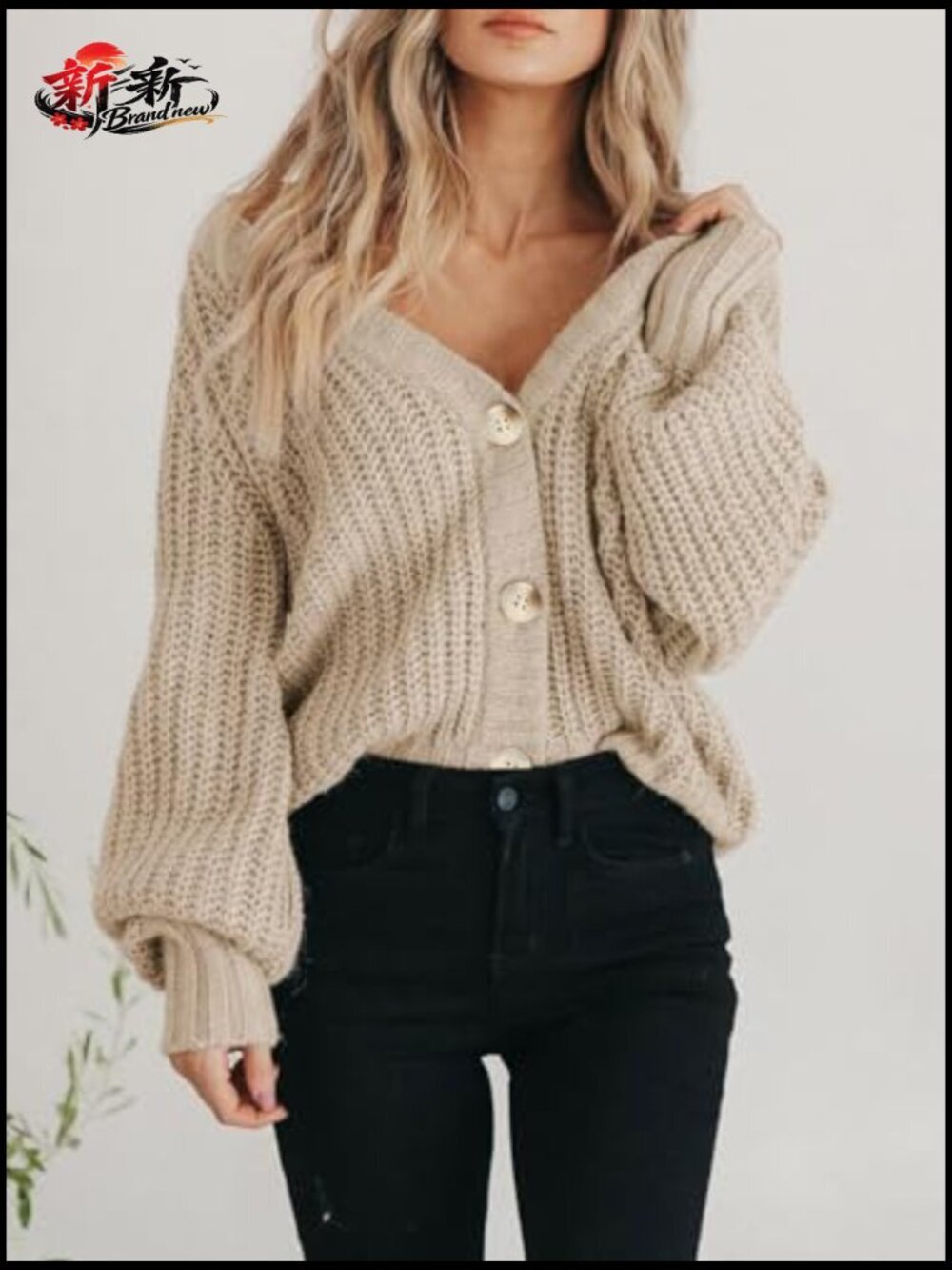 Chunky Knit Open Front Cardigan Sweater Long Sleeve Button Loose Short Coat - Picture 6 of 7